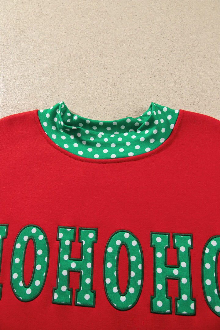Tomato Red Casual Polka Dot Patchwork Letter Graphic Plus Size Sweatshirt