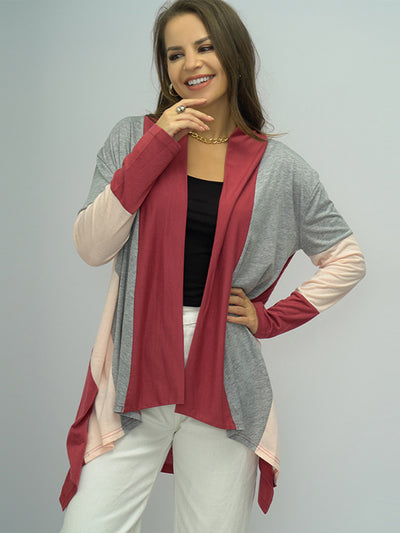 Shiny Color Block Open Front Cardigan