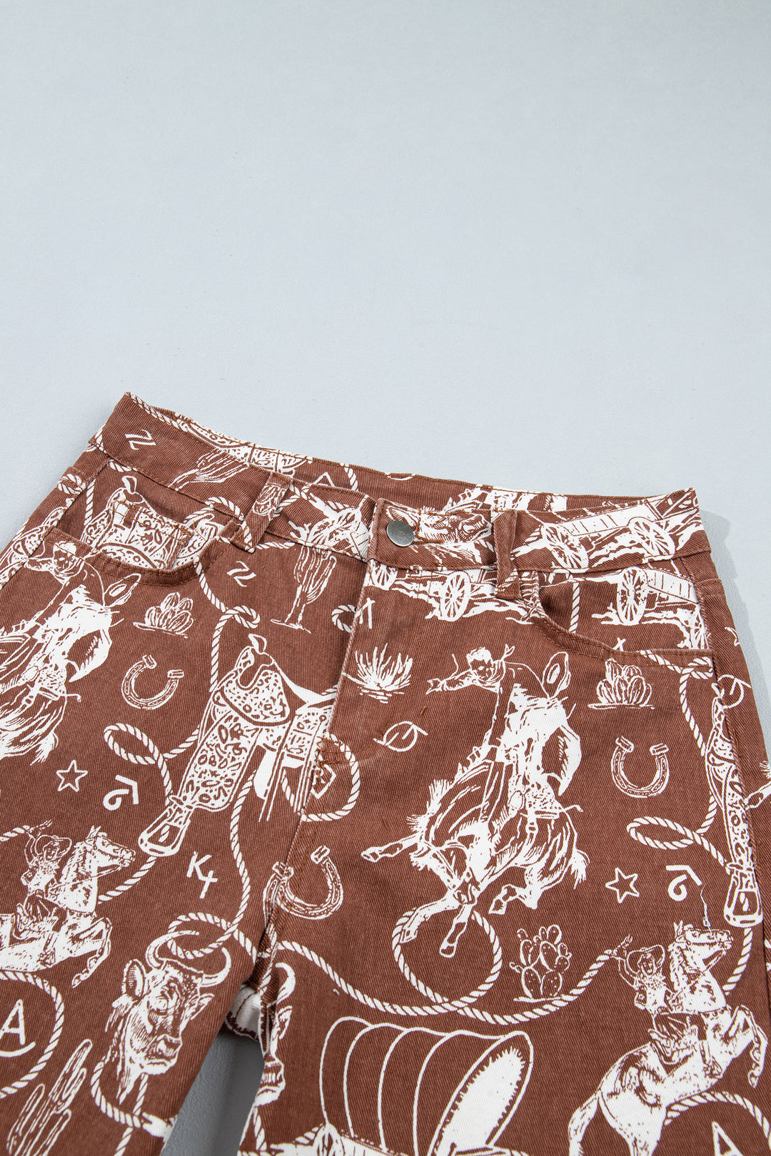 Brown Western Print Casual Shift Jeans