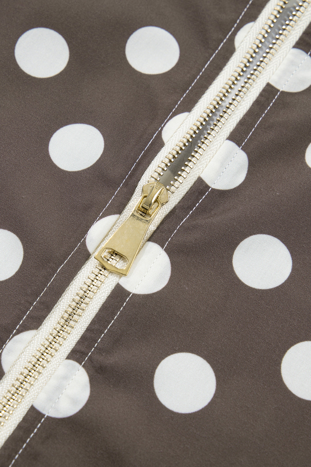 Brown Polka Dot Contrast Detail Zip-Up Long Sleeve Shacket