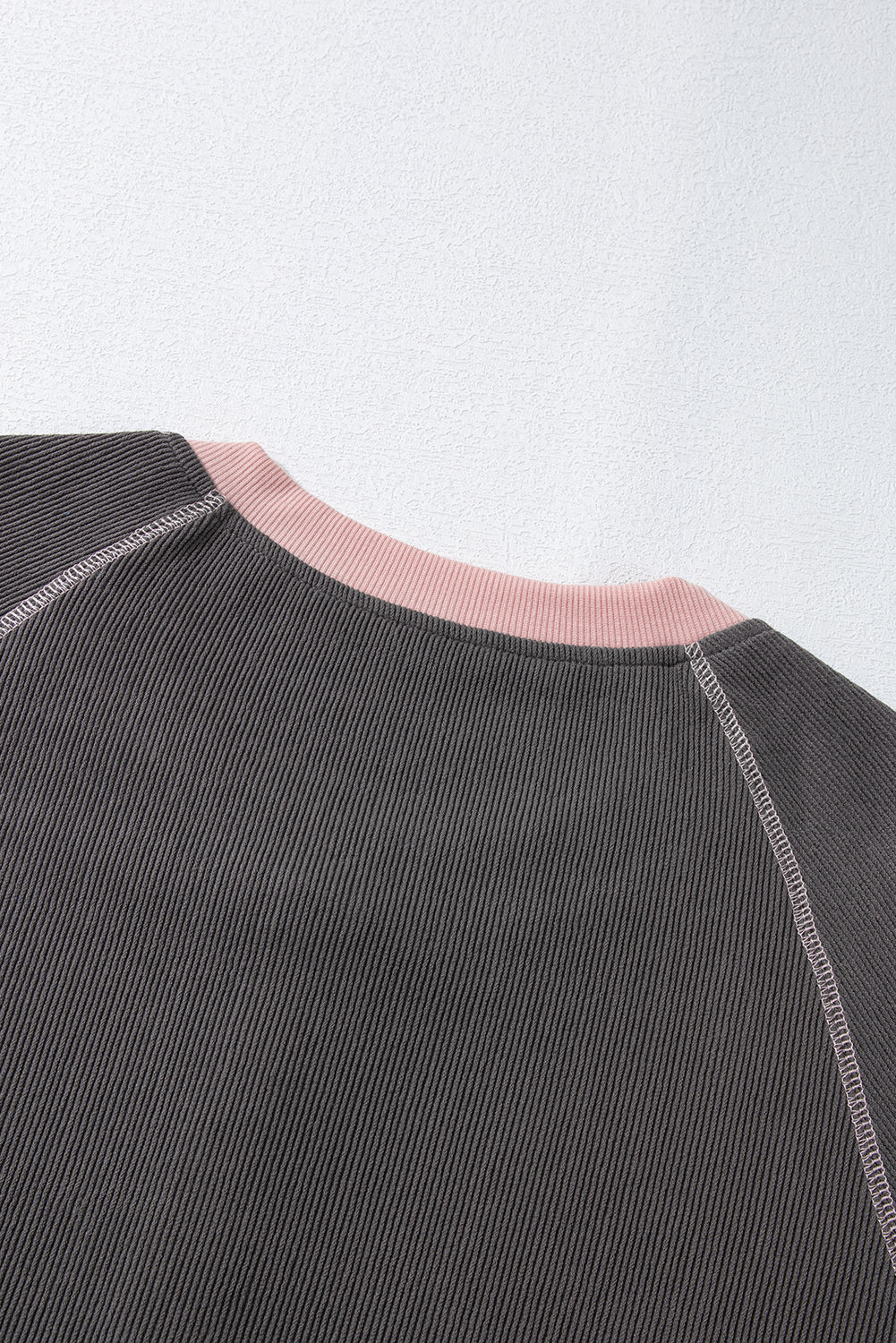 Carbon Grey Textured Contrast Stitching Henley Top