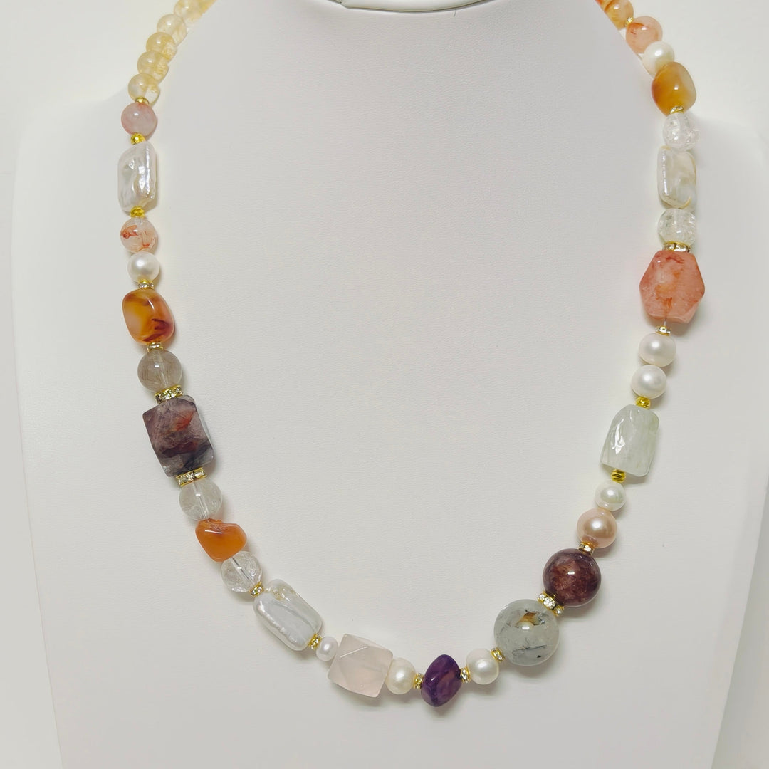 Handmade Premium Crystal Necklace |  Artisan Woven Jewelry with Alloy Accents  | Elegant Sparkling Statement Necklace for Women (MAC345)