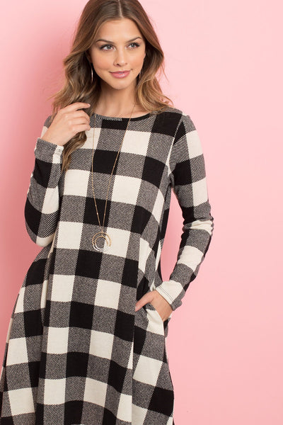 Long Sleeves Plaid Midi