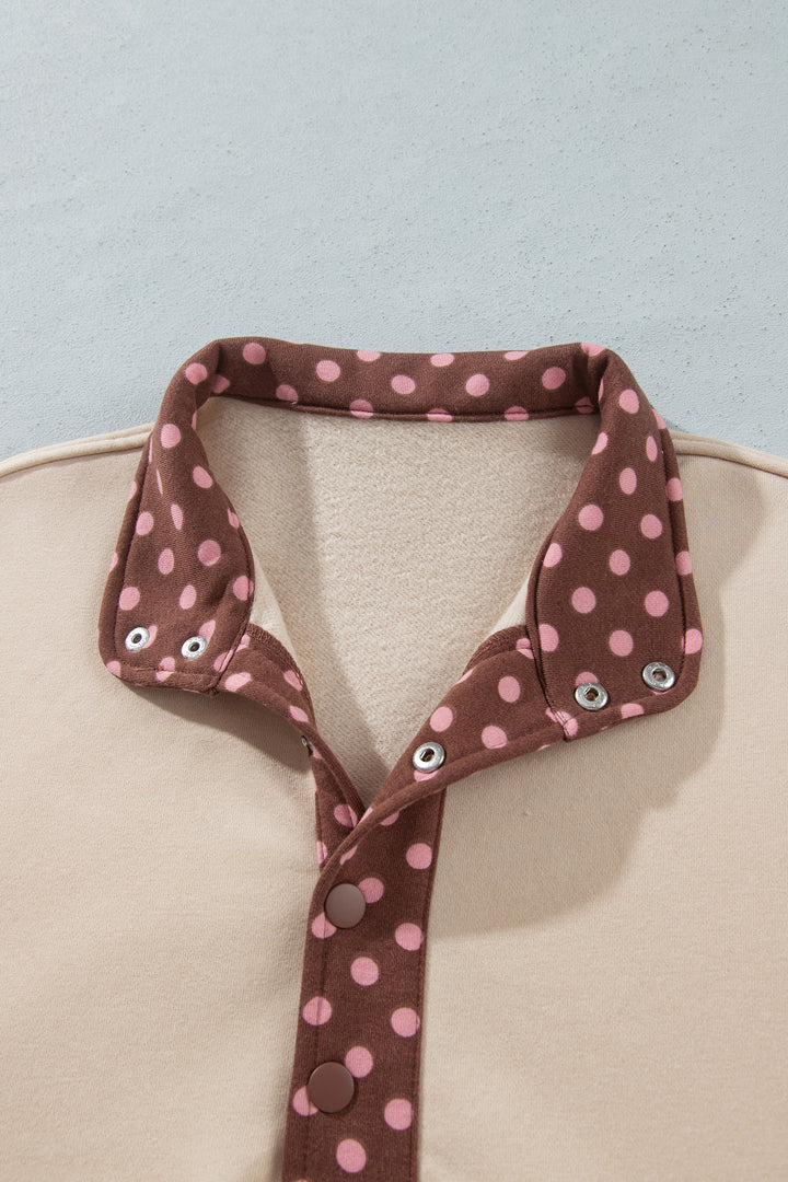 Brown Polka Dot Contrast Baggy Pullover and Elastic Waist Shorts 2pcs Set