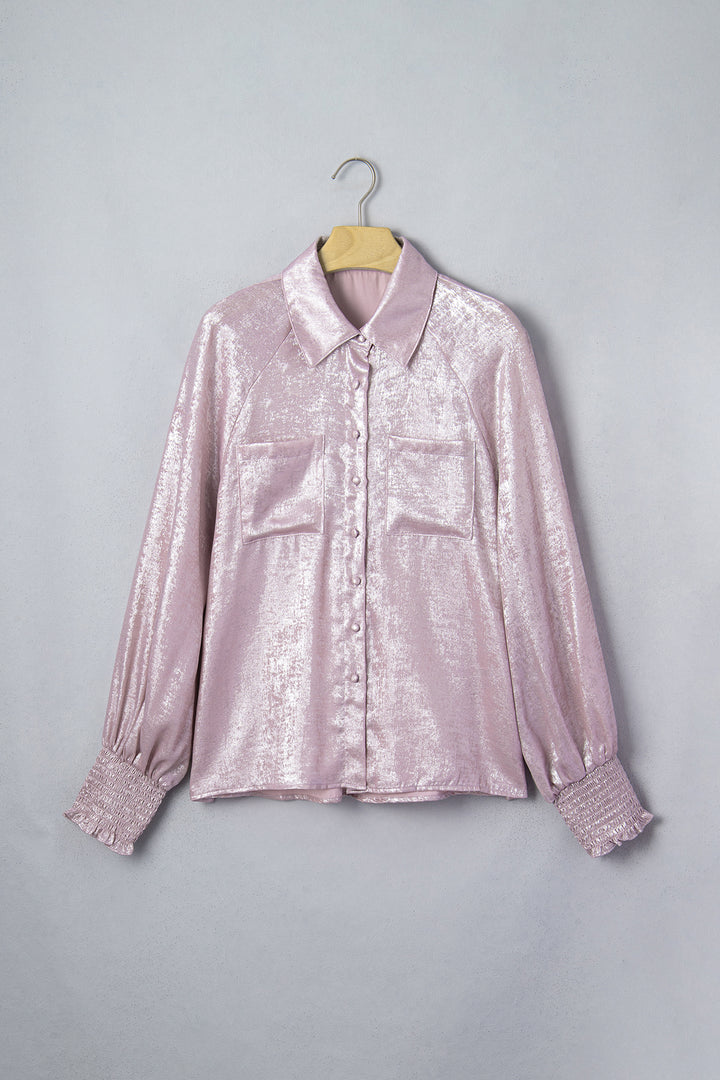 Delicacy Long Sleeve Button Front Ruffle Cuffs Back Paneling Shirt