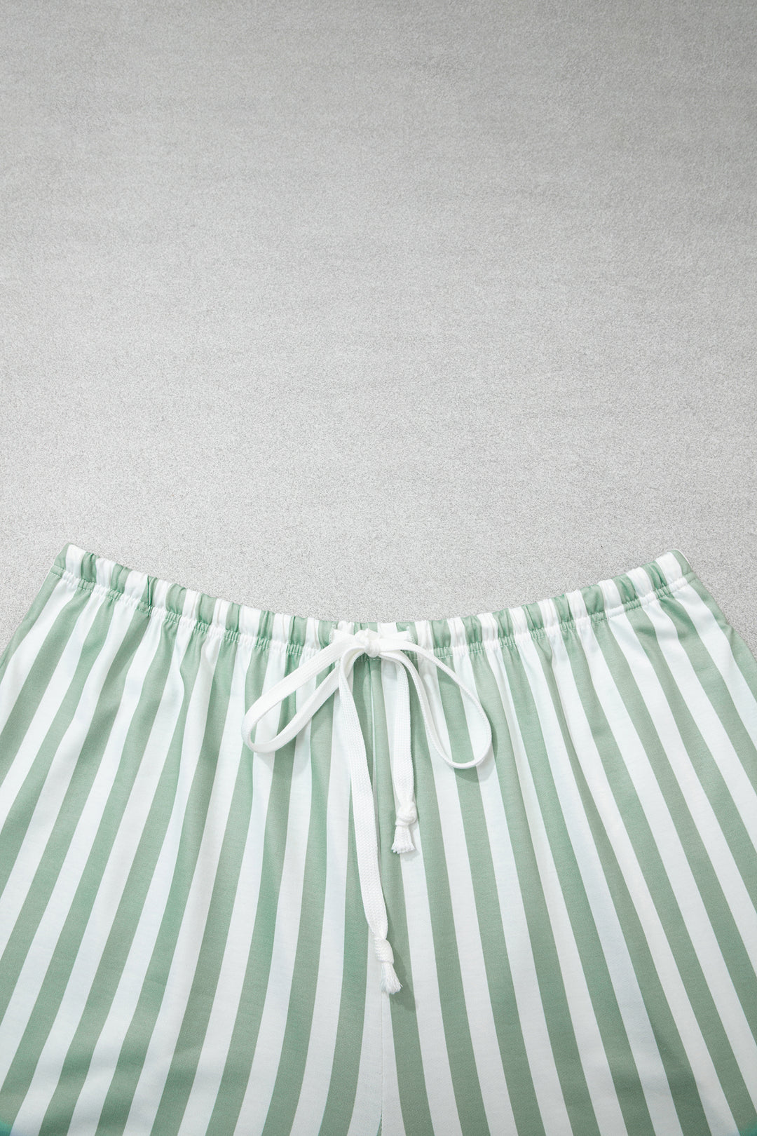 Smoke Green Striped Patchwork V Neck Two Piece Shorts Plus Size Set