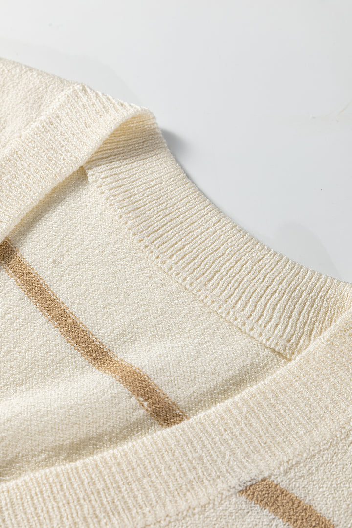 Multicolour Striped Print Button V Neck Sweater Vest