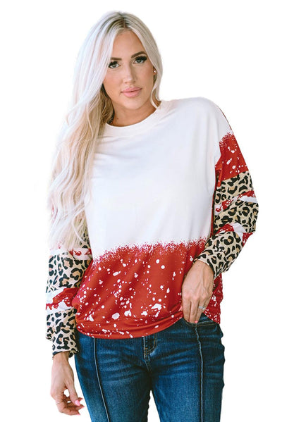 Fiery Red Tie-Dye Leopard Long Sleeve Top