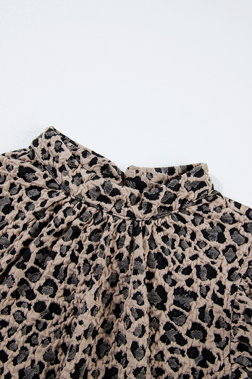 Khaki Animal Print Ruffle Sleeve Back Button Top