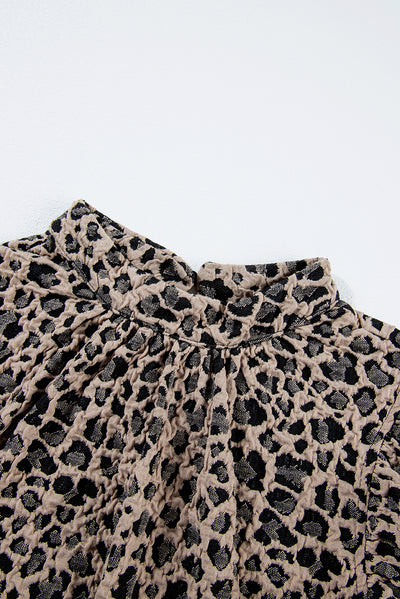 Khaki Animal Print Ruffle Sleeve Back Button Top