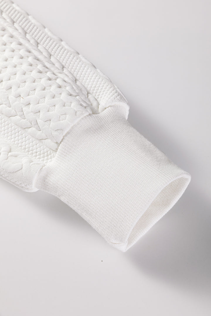 White Solid Color Textured V Neck Drop Shoulder Knit Top