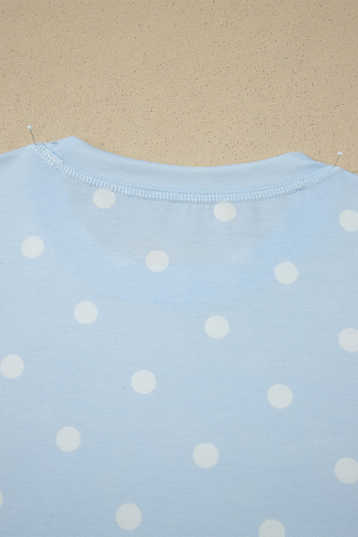 Yellow Exposed Seam Detail Polka Dot Loose Tee Drawstring Shorts Set