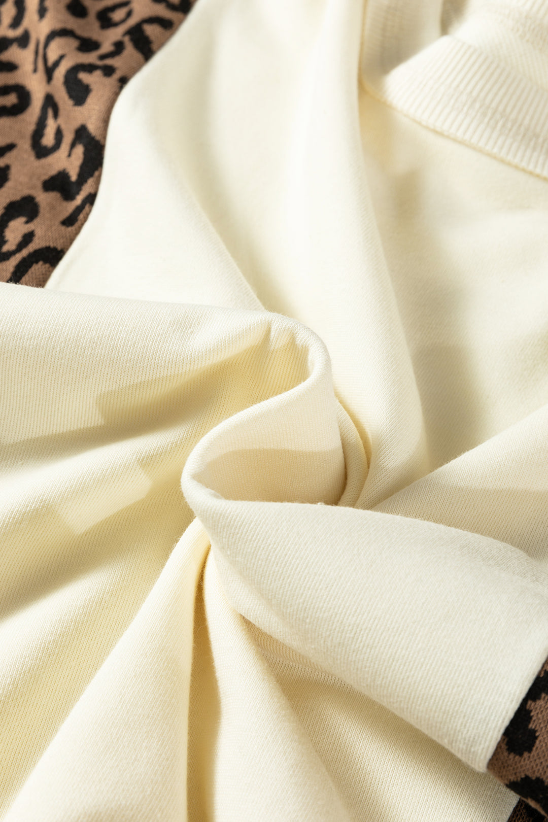 Beige Raw Seam Color Block Leopard Patchwork Baggy Long Sleeve Top