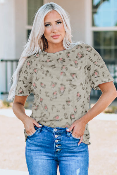 Leopard Waffle Knit Short Sleeve Top