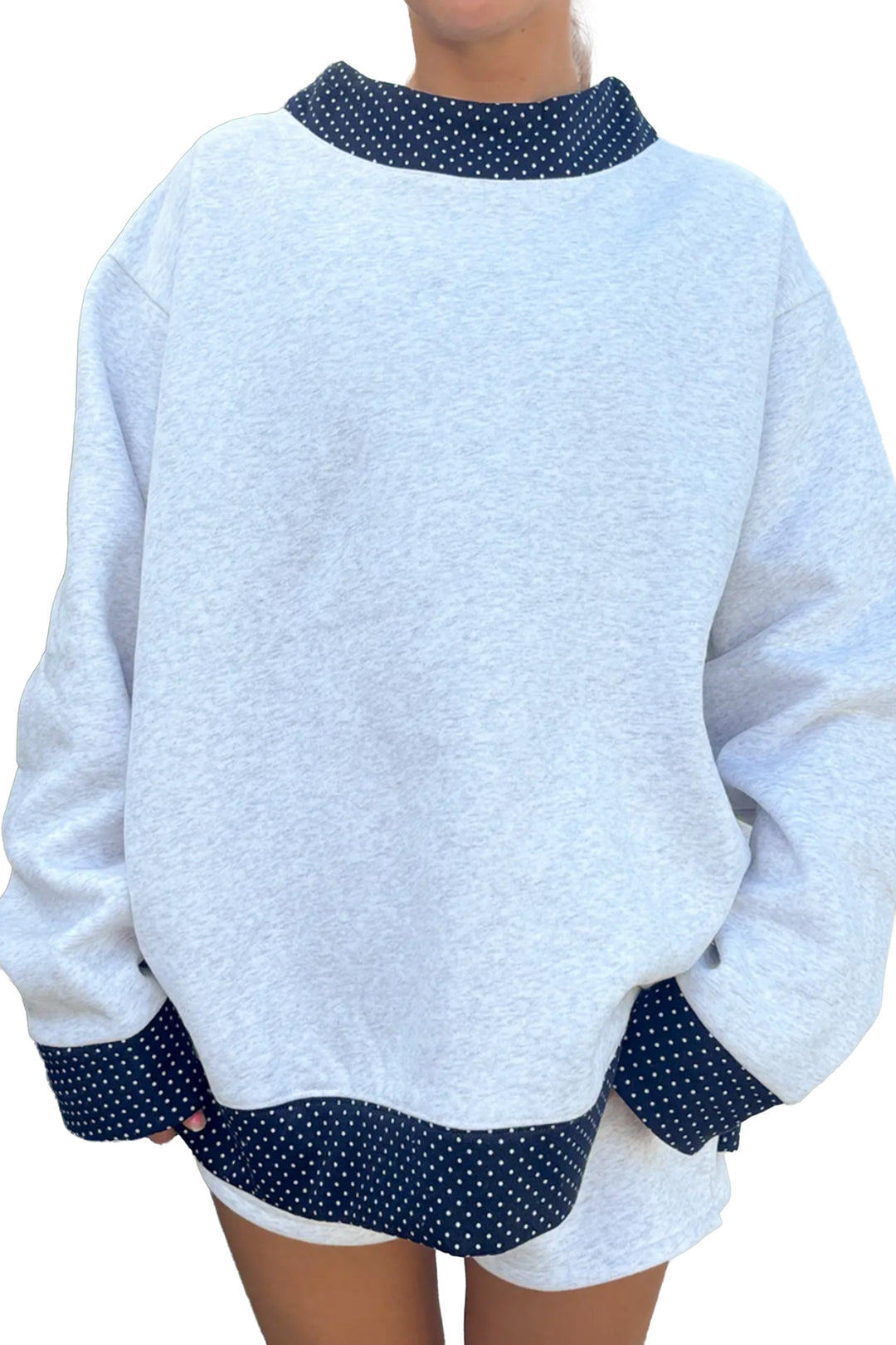 Light Grey Polka Dot Contrast Trim JESUS Letter Graphic Sweatshirt