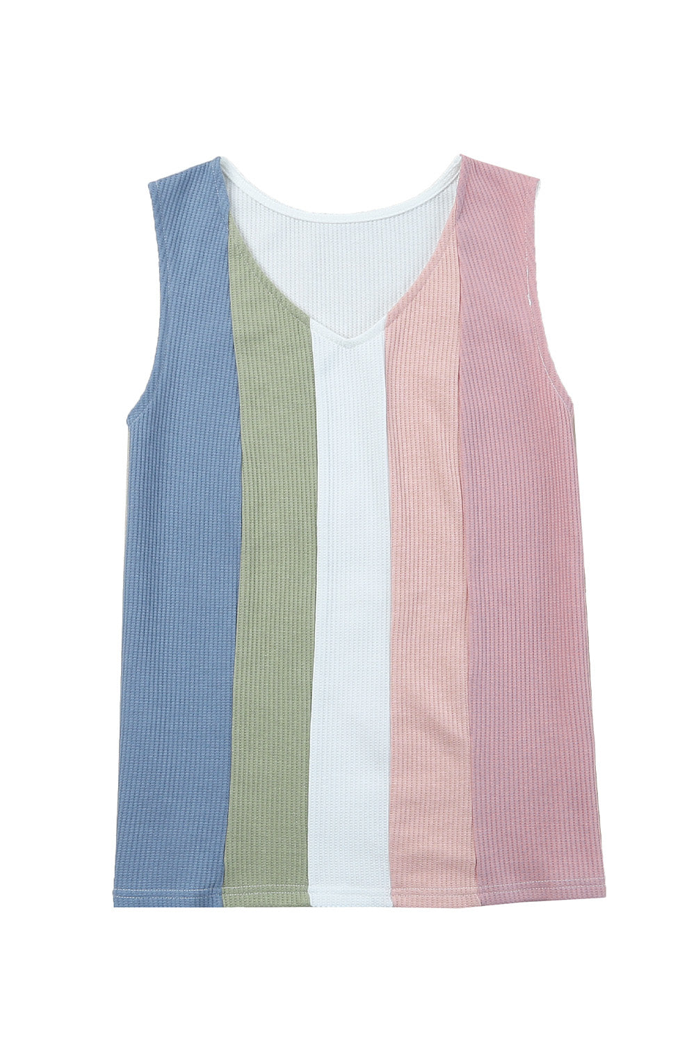 Color Block V-Neck Waffle Knit Tank Top