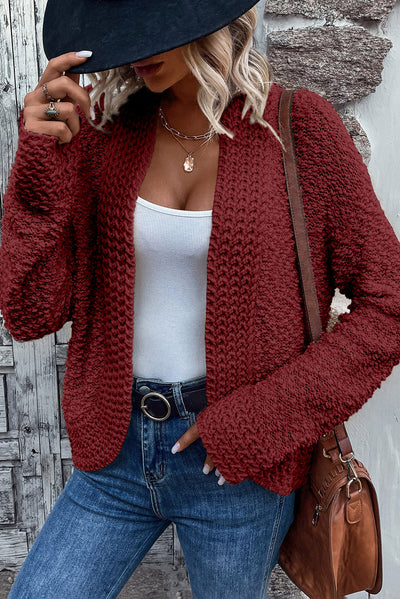 Apricot Popcorn Knit Open Front Cardigan