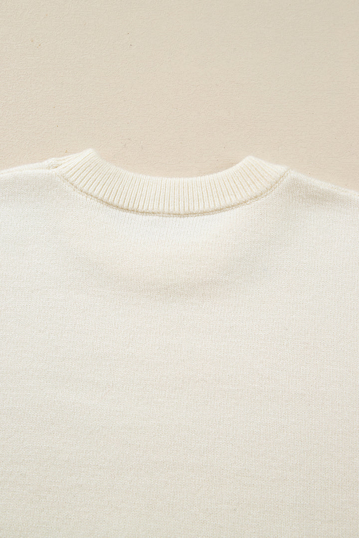 White Sequined Bow Graphic Christmas Holiday Sweater