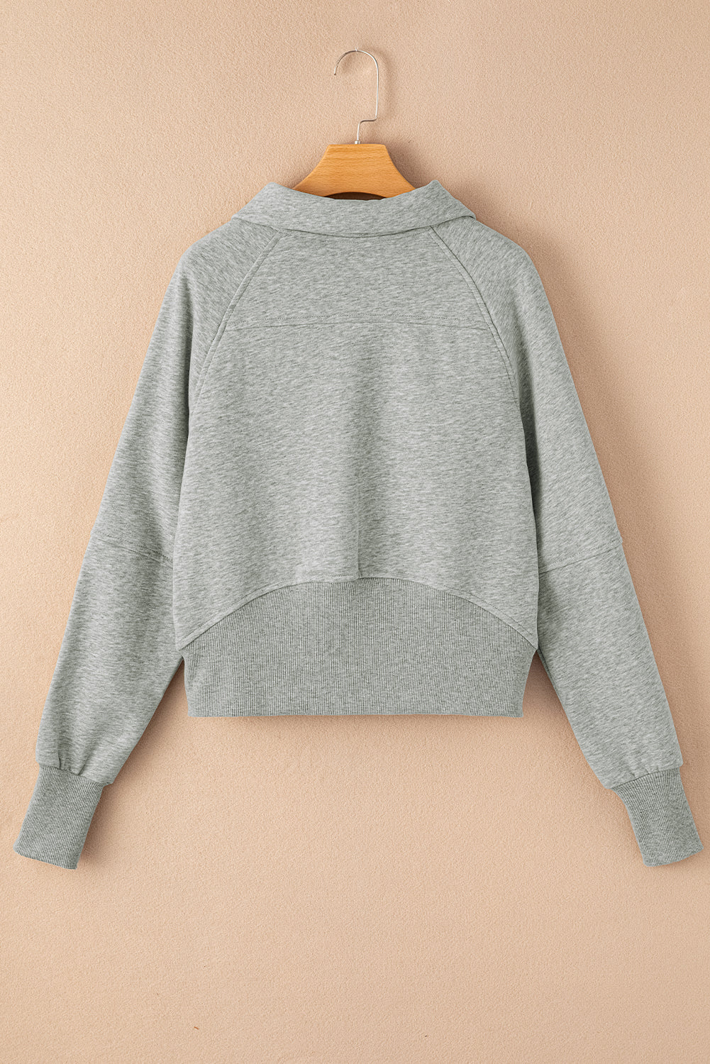 Gray Fleece Lined Zip Up Stand Collar Thumbhole Sleeve Sweatshirt