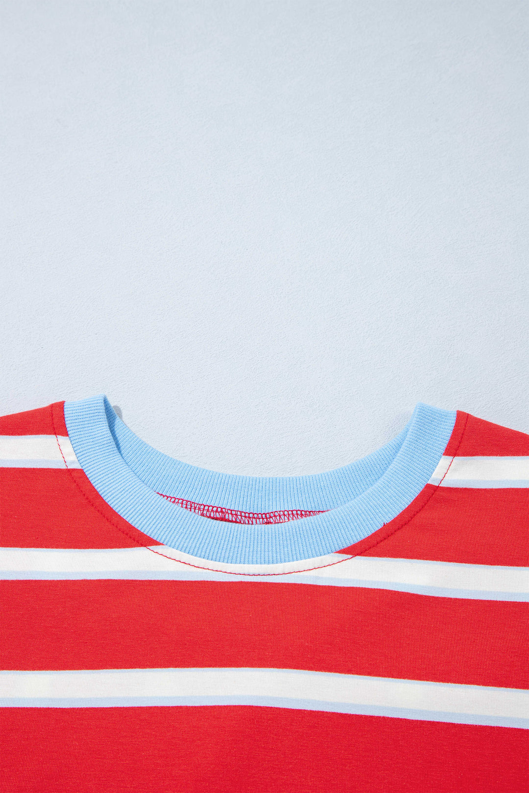 Racing Red Striped Bow Tie Hollowed Back 7/8 Sleeve Casual T-Shirt