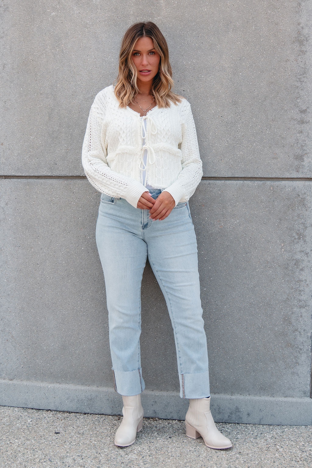 Alina Cream Crochet Tie Front Sweater Cardigan - FINAL SALE