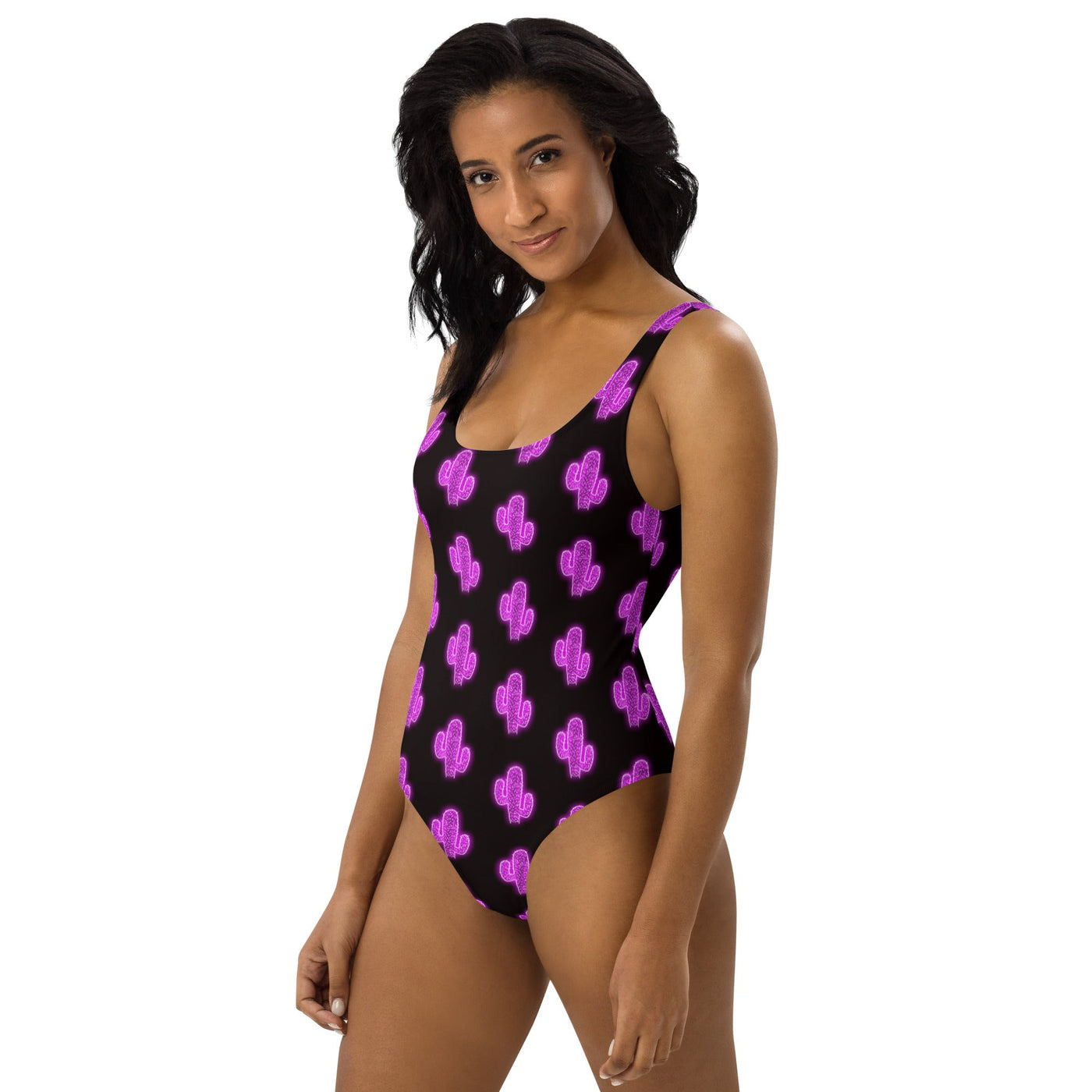 Yeehaw Purple Neon Cactus One-Piece Swimsuit