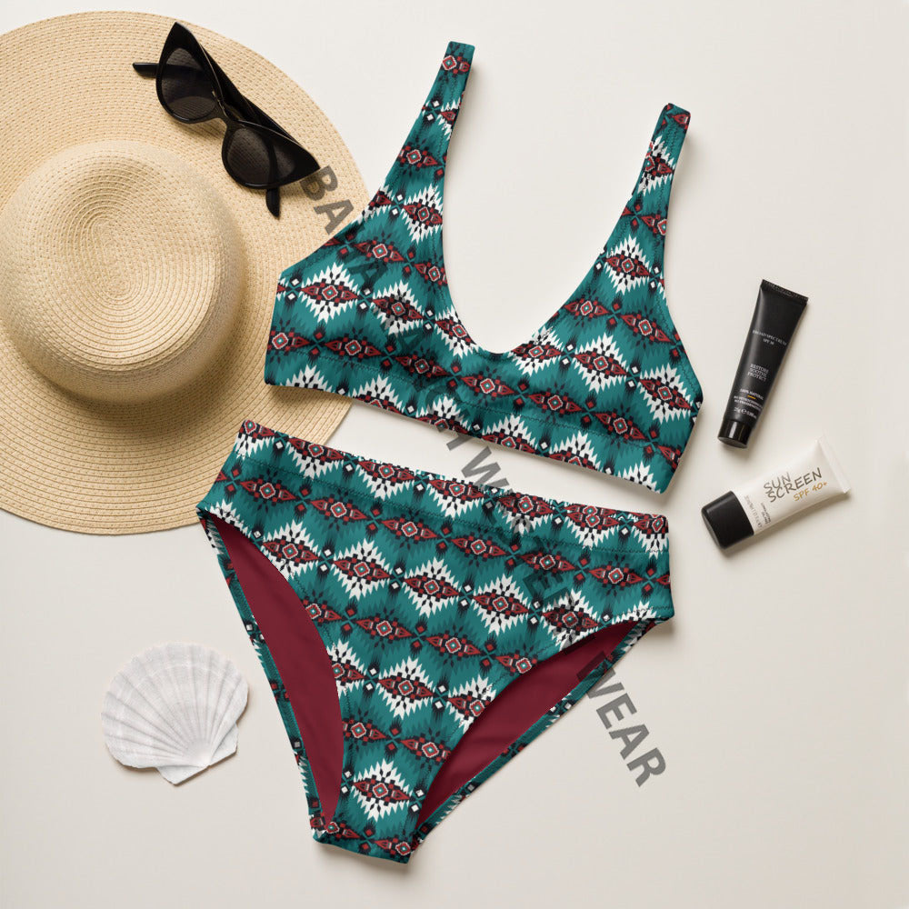 Yeehaw Teal Burgandy Aztec Bikini