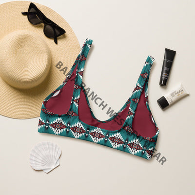 Yeehaw Teal Burgandy Bikini Top