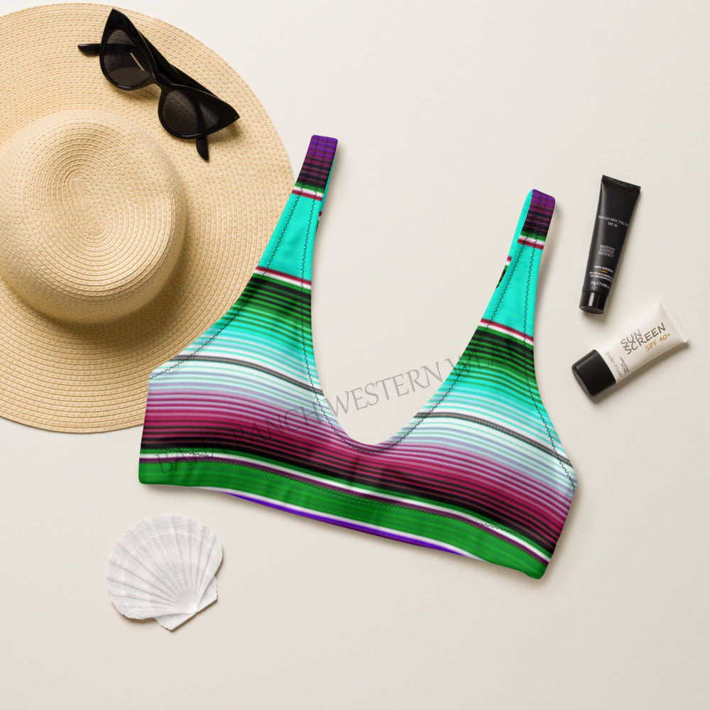 Yeehaw Aqua Serape Bikini Top