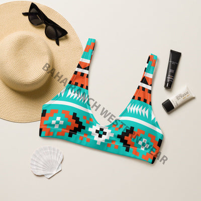 Yeehaw Turquoise Orange Aztec Bikini Top