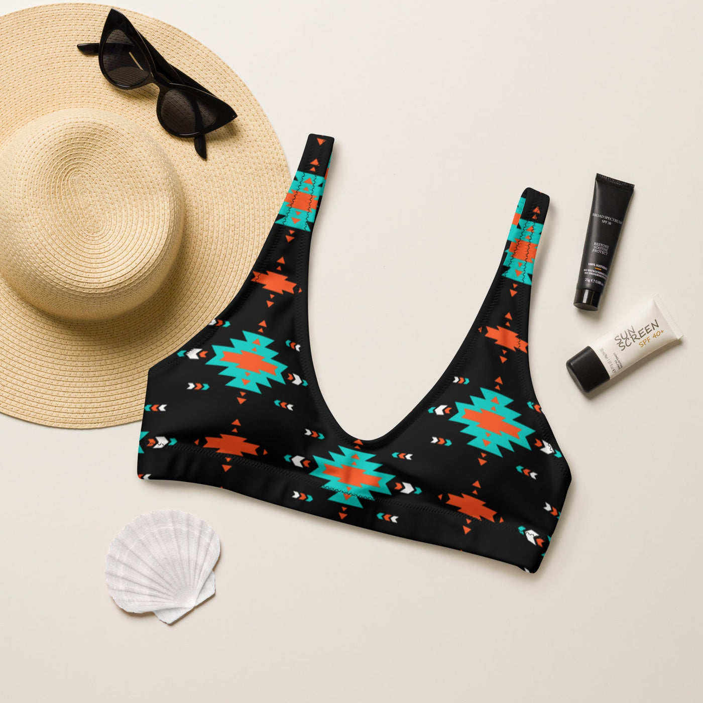 Yeehaw Turquoise & Orange Aztec Bikini Top