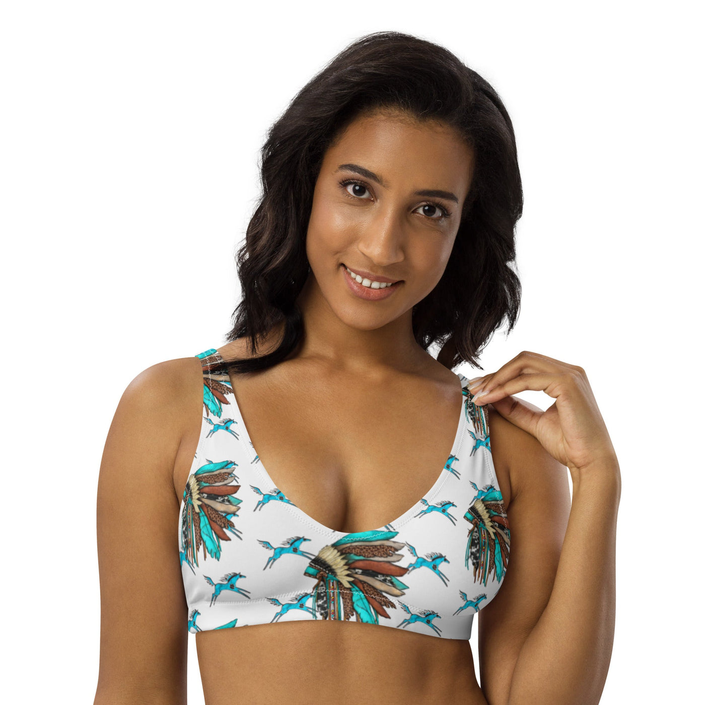 Yeehaw Turquoise Running Horse Head Dress Bikini Top