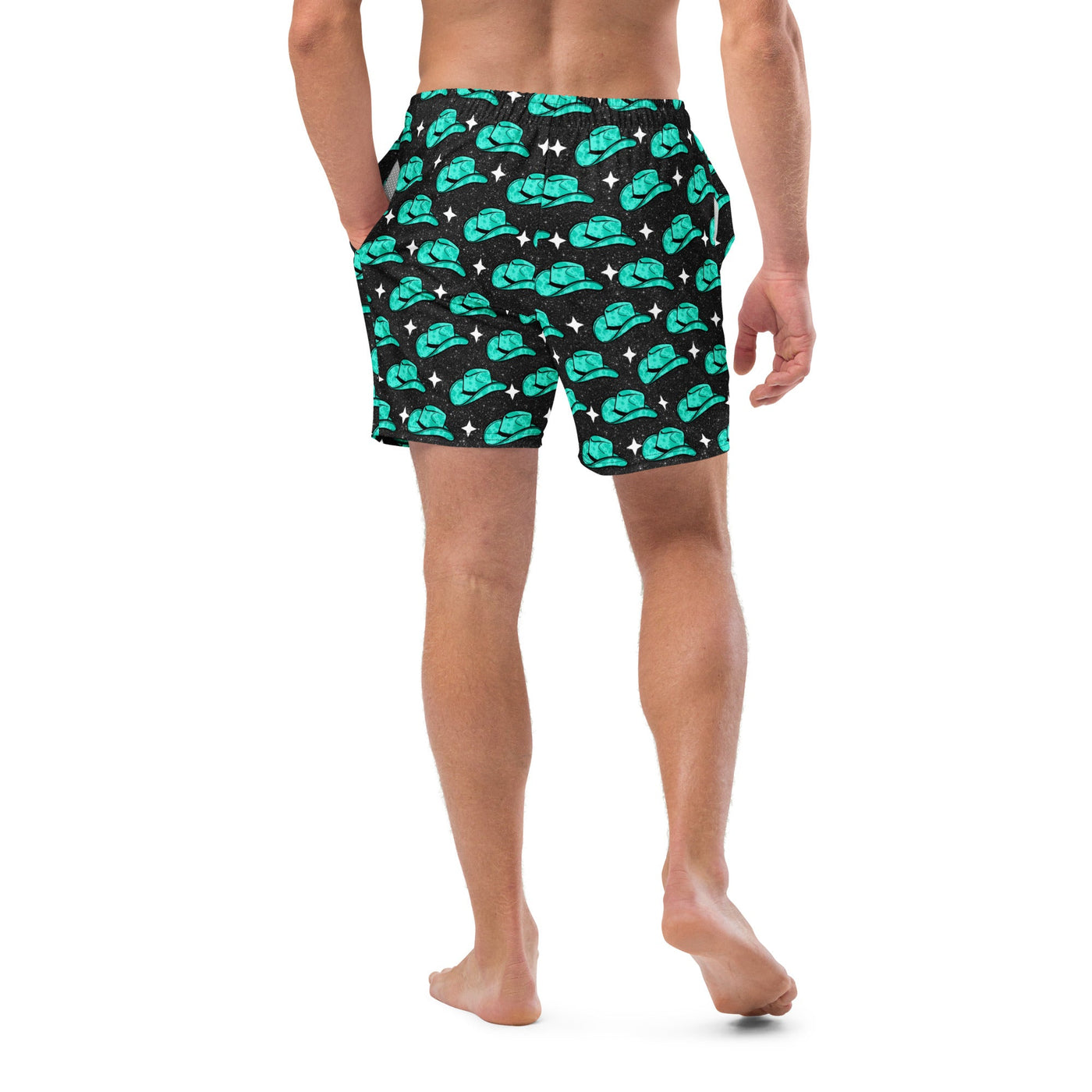 Yeehaw Turquoise Hat Men's Swim Trunks