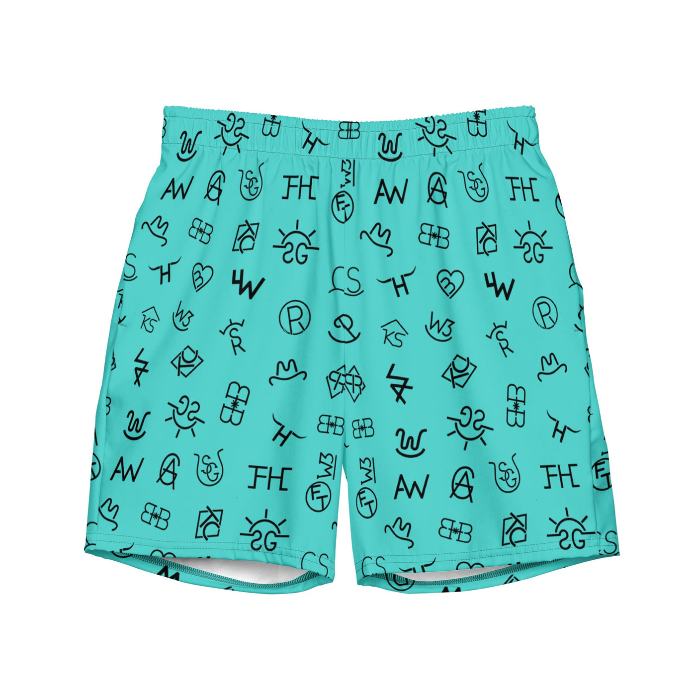 Yeehaw Turquoise Cattle Brands Men's Swim Trunks