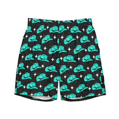 Yeehaw Turquoise Hat Men's Swim Trunks