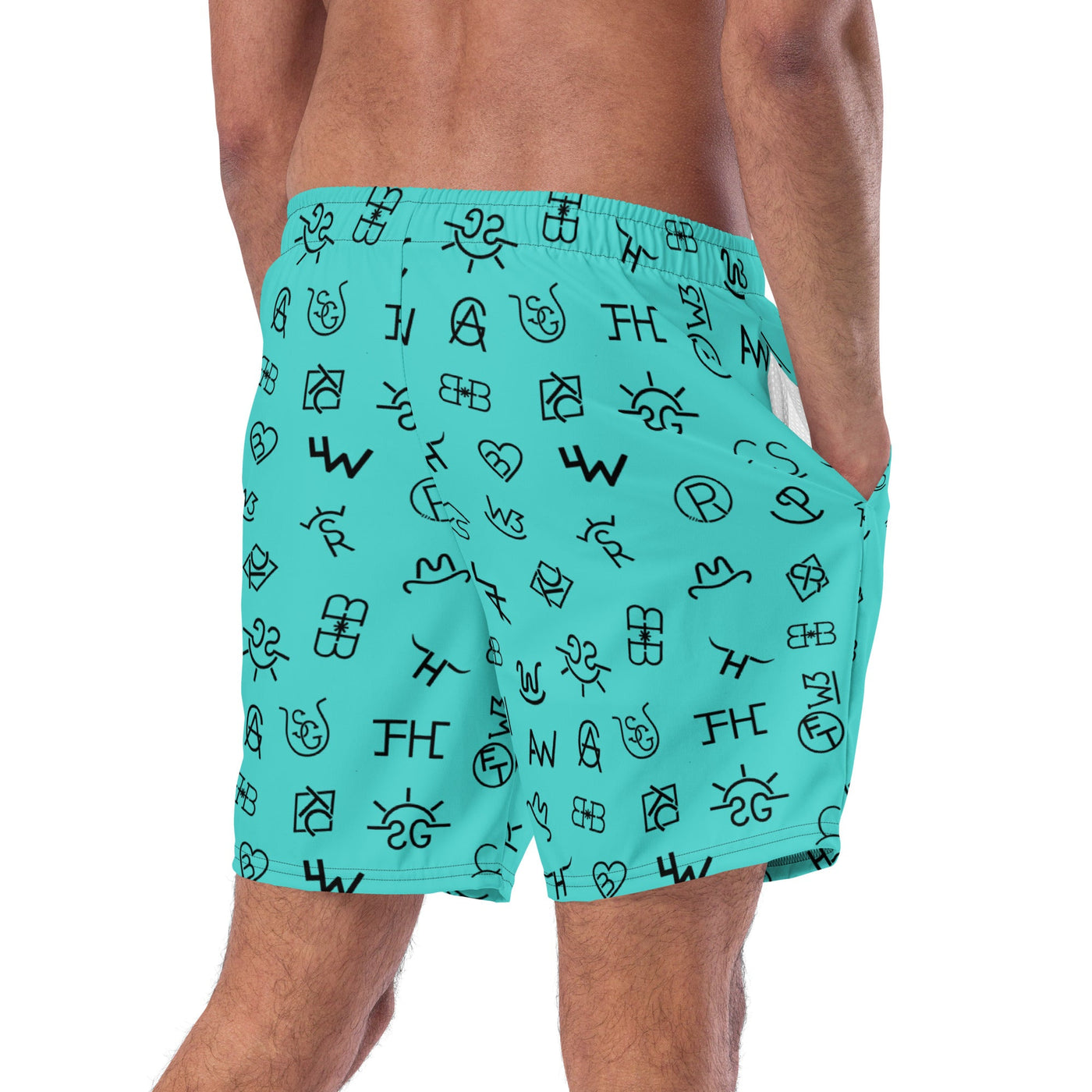 Yeehaw Turquoise Cattle Brands Men's Swim Trunks