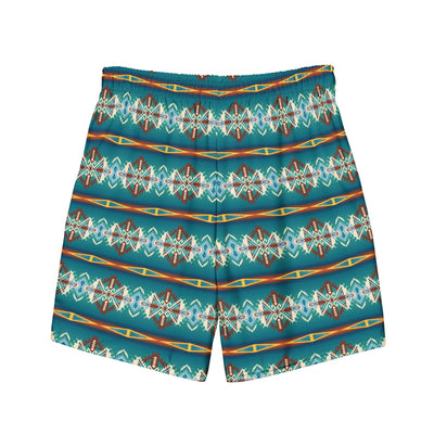 Yeehaw Teal Aztec Blanket Print Mens Swim Shorts