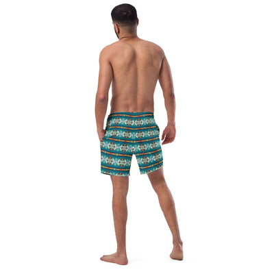 Yeehaw Teal Aztec Blanket Print Mens Swim Shorts