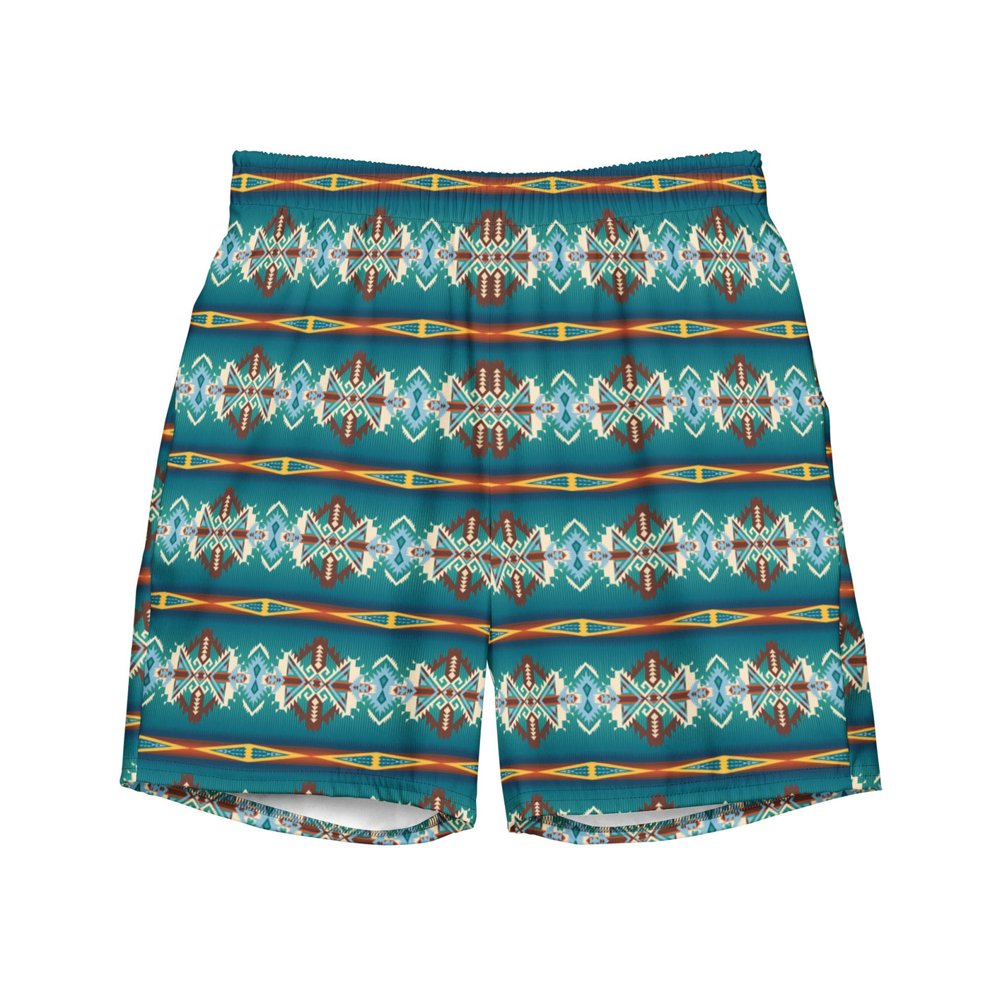 Yeehaw Teal Aztec Blanket Print Mens Swim Shorts