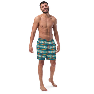 Yeehaw Teal Aztec Blanket Print Mens Swim Shorts