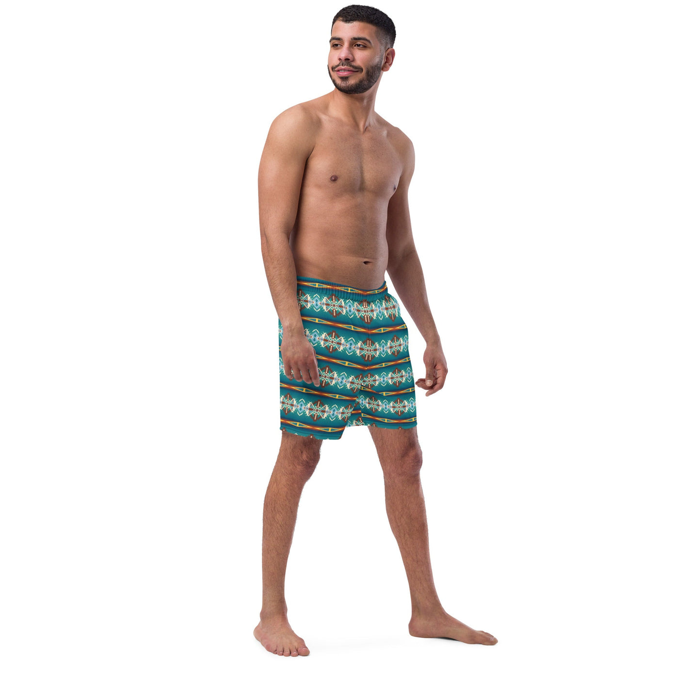 Yeehaw Teal Aztec Blanket Print Mens Swim Shorts