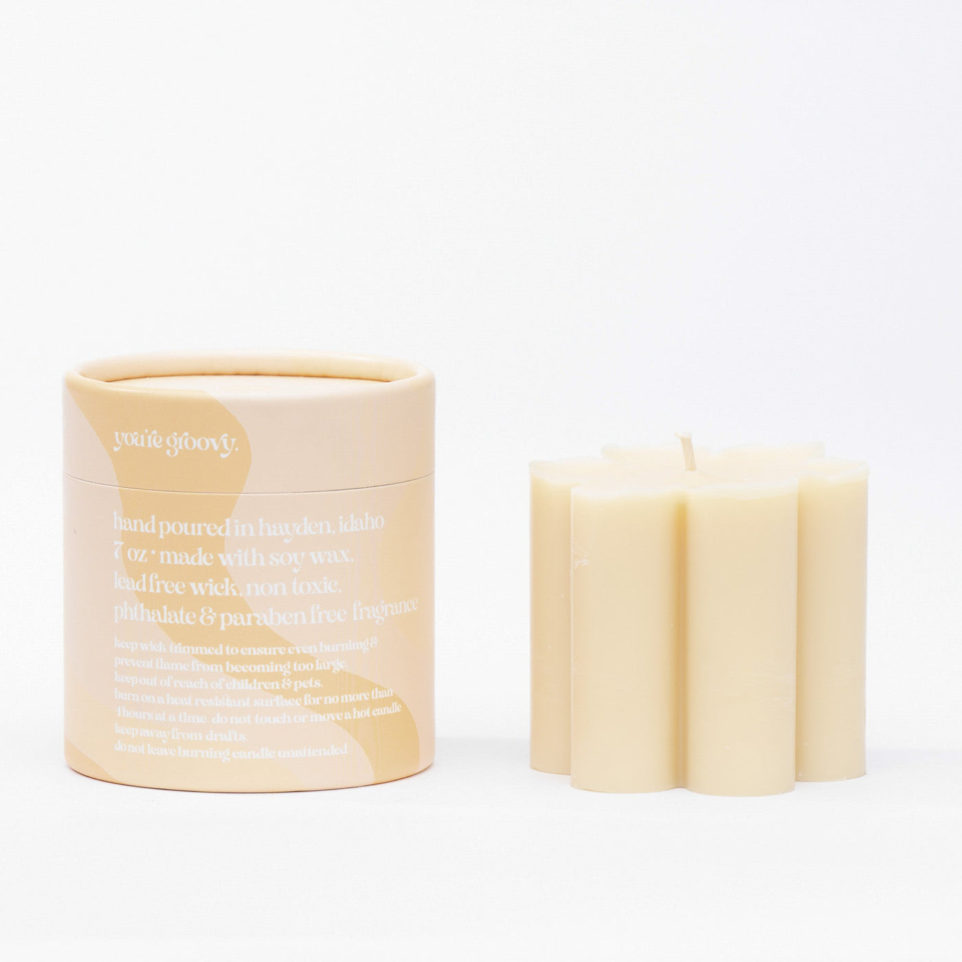 cream daisy pillar candle  • soy candle