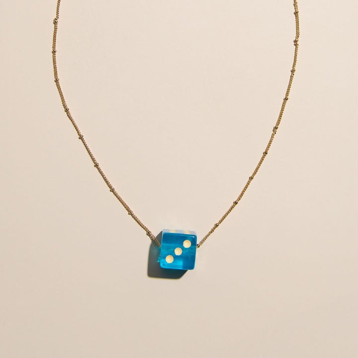 Aqua Blue Dice Charm Necklace