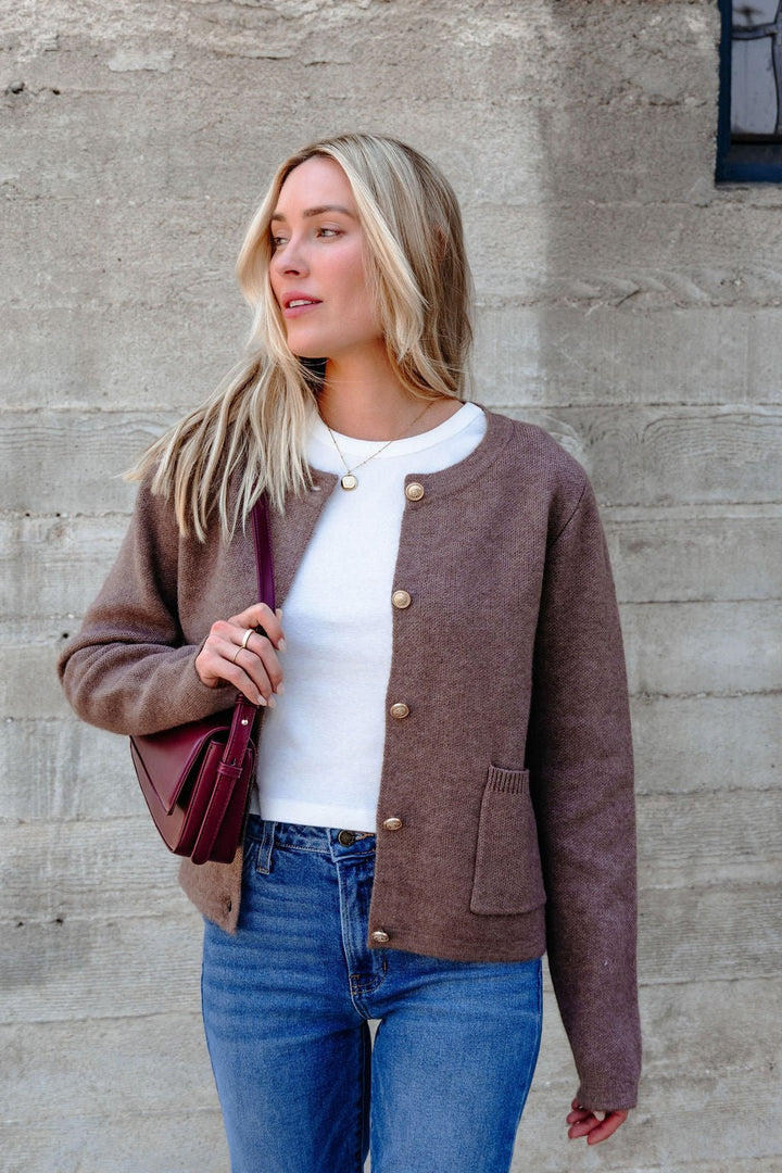 Autumn Button Front Sweater Cardigan - Brown - FINAL SALE