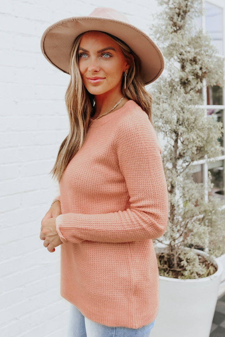 Autumn Glow Brushed Blush Waffle Knit Sweater