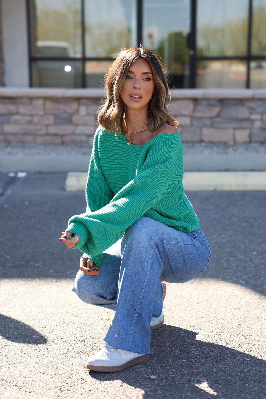 Avery Ribbed Boat Neck Sweater - Green - FINAL SALE