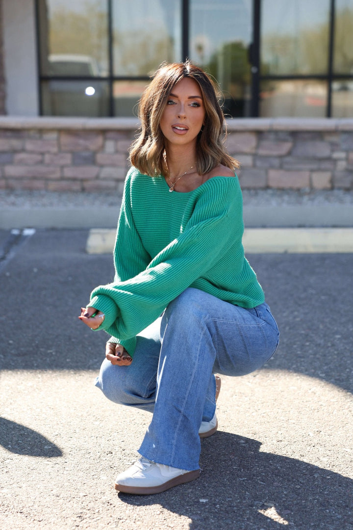 Avery Ribbed Boat Neck Sweater - Green - FINAL SALE