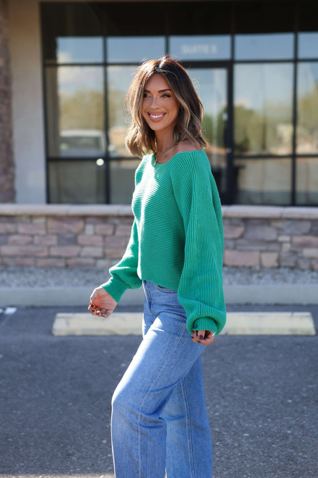 Avery Ribbed Boat Neck Sweater - Green - FINAL SALE