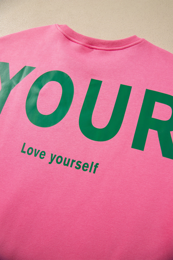 Sachet Pink Slogan Print Round Neck Long Sleeve Sweatshirt