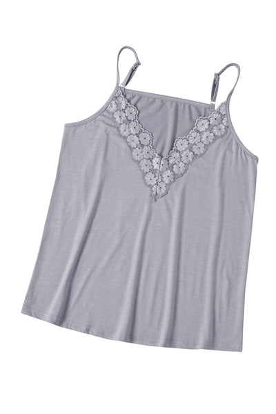 Gray Lace Splicing V Neck Cami Top